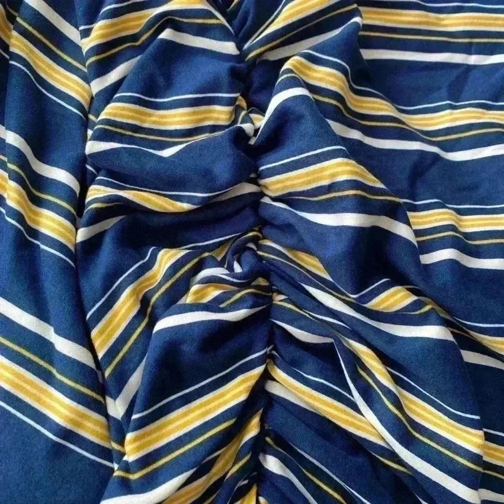 🆕 Mother Bee Maternity Navy Stripe Ruched Dress L🆕 - Picture 10 of 11